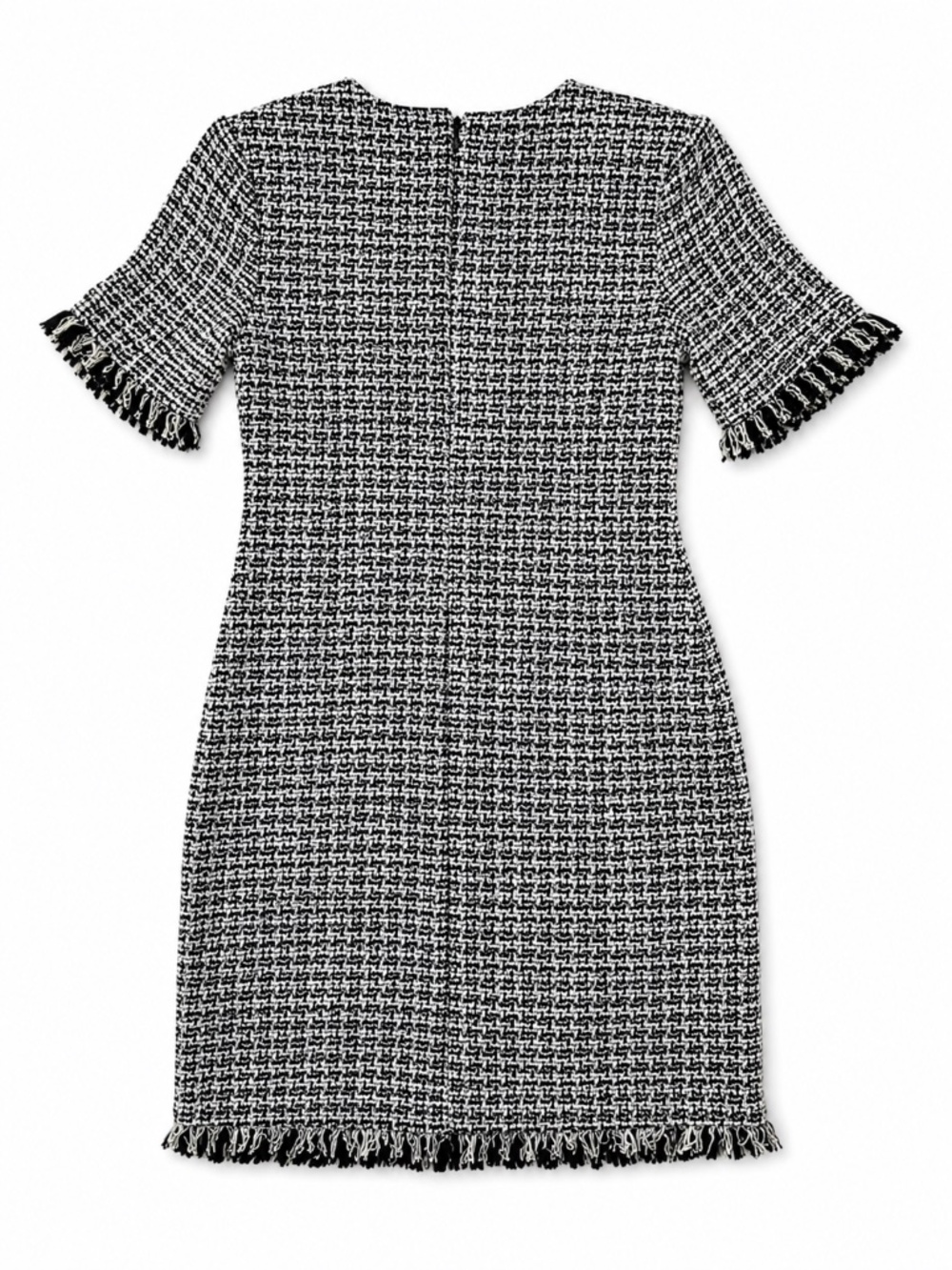 Tahari ASL Black & White Tweed Fringe Sheath Dress 6 - Picture 2 of 7